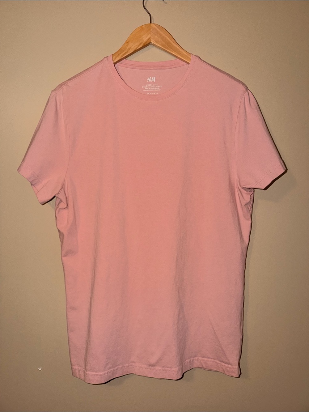 H&M Men's Light Pink Crew Neck Short Sleeve Tee